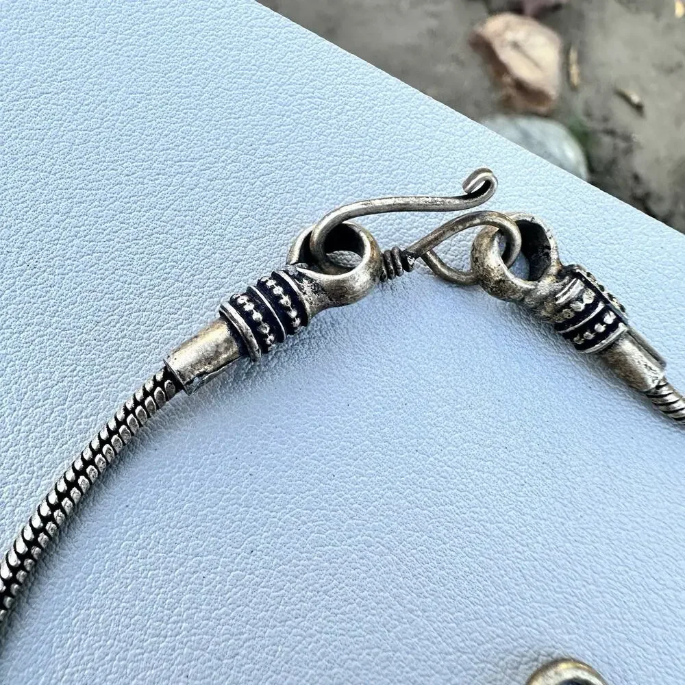 Vintage Moroccan Style Necklace Silver Medallion Statement Ethnic Tribal 19”